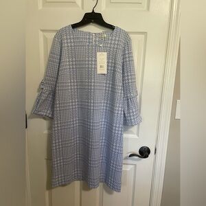 Tyler Boe Light Blue Houndstooth Long Sleeve Dress